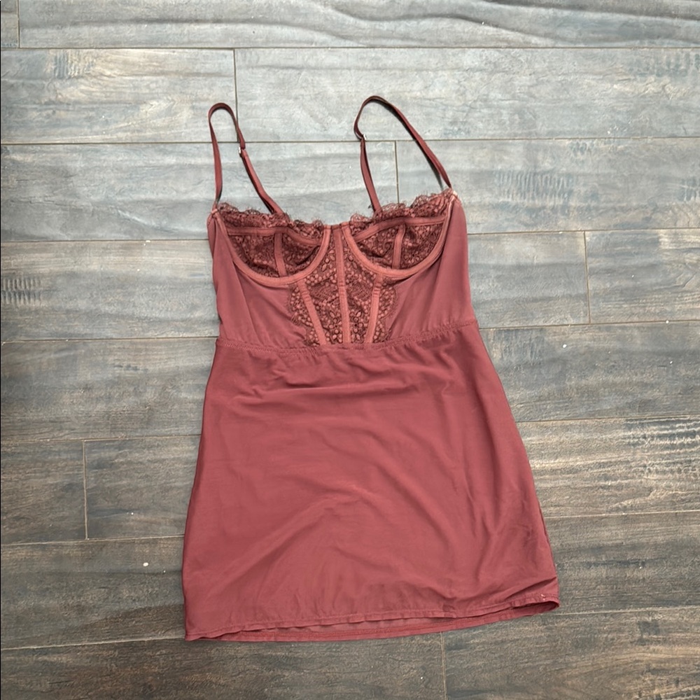 Lace Trimmed corset dress in Rust